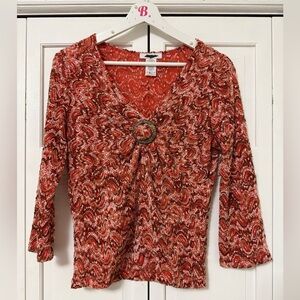 Y2K Dressbarn Babydoll Hippie Festival Deep V-Neck Knit Sheer Blouse Small